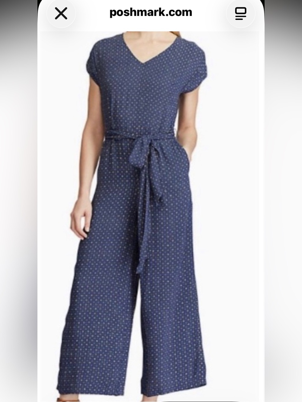 Chaps Navy Polka Dot V-Neck Wide-Leg Jumpsuit